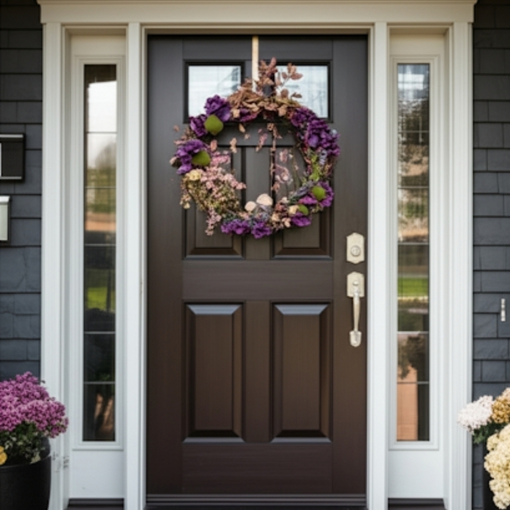 Faux Florals Purple and Green Accents Succulent Mushrooms Wreath